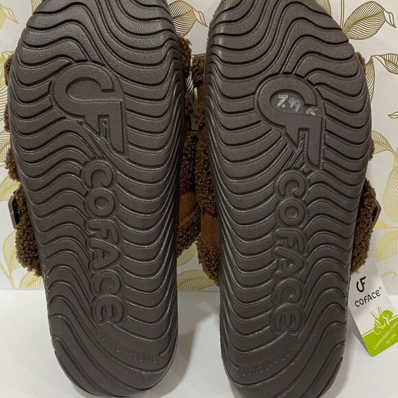 CoFace Unisex Fuzzy Plush Open-Toe Slip ons With Adjustable Buckle Straps NWT - Picture 9 of 11